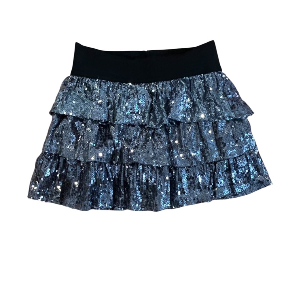 Glittery Sequin Tiered Mini Skirt - Black and Silver